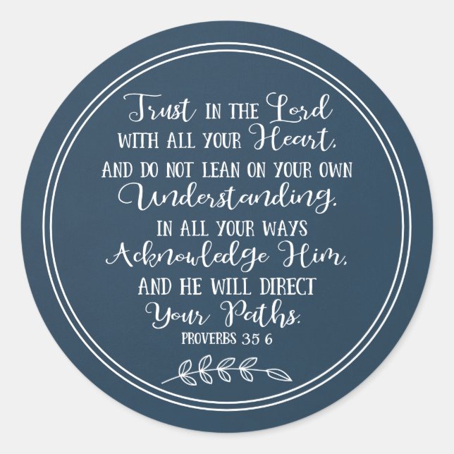 Rustic Blue Bible Verse Christian Typography Classic Round Sticker (Front)