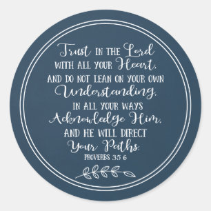 Rustic Blue Bible Verse Christian Typography Classic Round Sticker