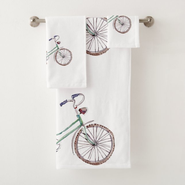 Rustic Blue Bicycle Lavender Floral Bath Towel Set (Insitu)