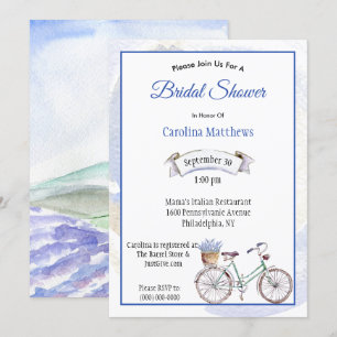Rustic Blue Bicycle Lavender Floral Bridal Shower Invitation