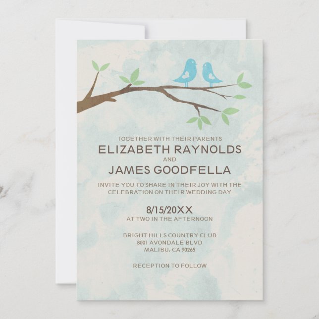 Rustic Blue Bird Wedding Invitations (Front)