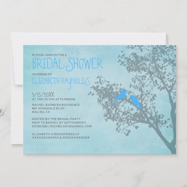 Rustic Blue Birds Bridal Shower Invitations (Front)