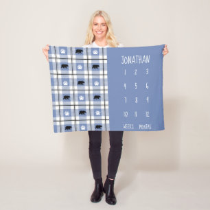Rustic Blue Black & White Bear Flannel Pattern Fleece Blanket