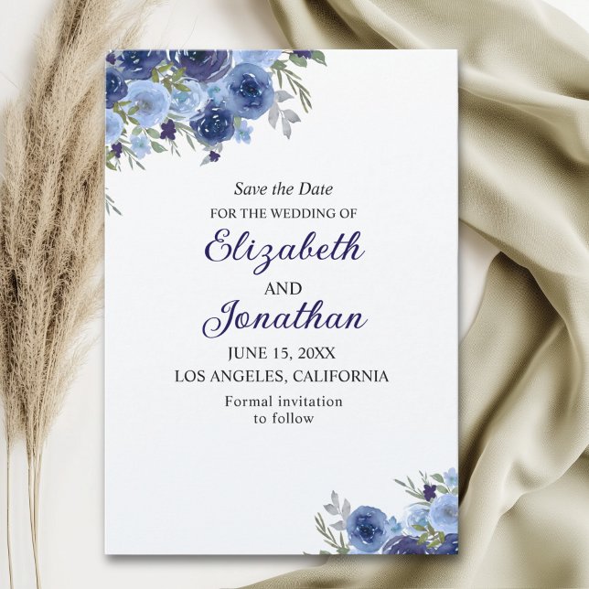 Rustic Blue Blooms – Boho Wedding Save The Date (Creator Uploaded)