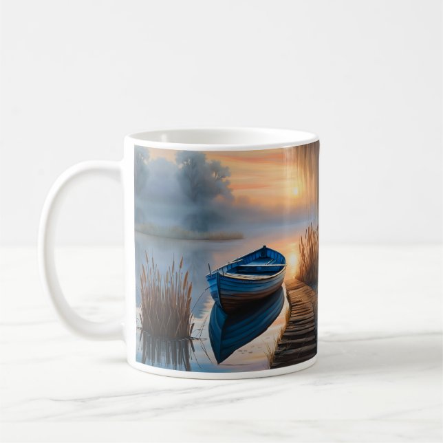 Rustic blue boat, I'd Rather be Fishing  Coffee Mug (Left)