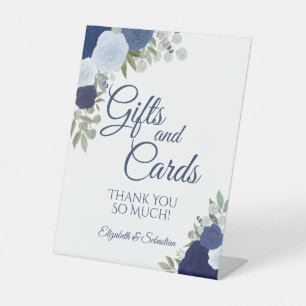 Rustic Blue Boho Floral Gifts & Cards Wedding Pedestal Sign