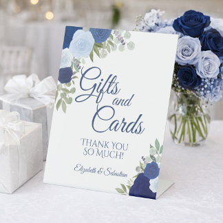 Rustic Blue Boho Floral Gifts & Cards Wedding Pedestal Sign