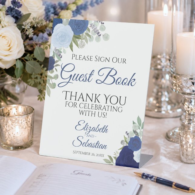 Rustic Blue Boho Floral Please Sign Our Guest Book (Creator Uploaded)