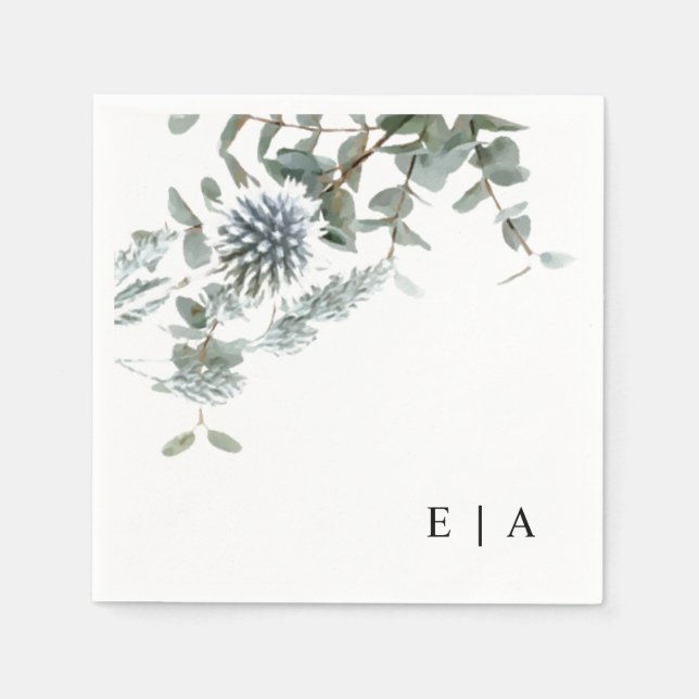 Rustic Blue Botanical Floral Eucalyptus Napkin (Front)