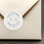 Rustic Blue Botanical Wreath Wedding Monogram Classic Round Sticker<br><div class="desc">Custom-designed botanical wedding monogram stickers featuring elegant dusty blue wreath with couple's initials and wedding date on neutral white beige colour background. Perfect for wedding save the dates,  envelops,  wedding favour packagings and more.</div>