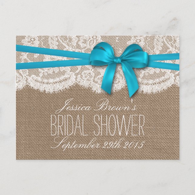 Rustic Blue Bow Bridal Shower Recipe Cards (Front)