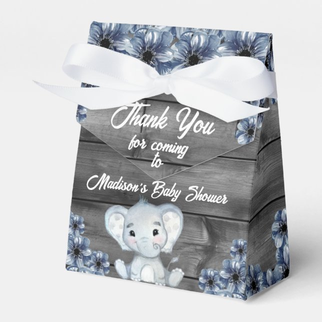 Rustic Blue Boy Elephant Favour Box Baby Shower (Front Side)