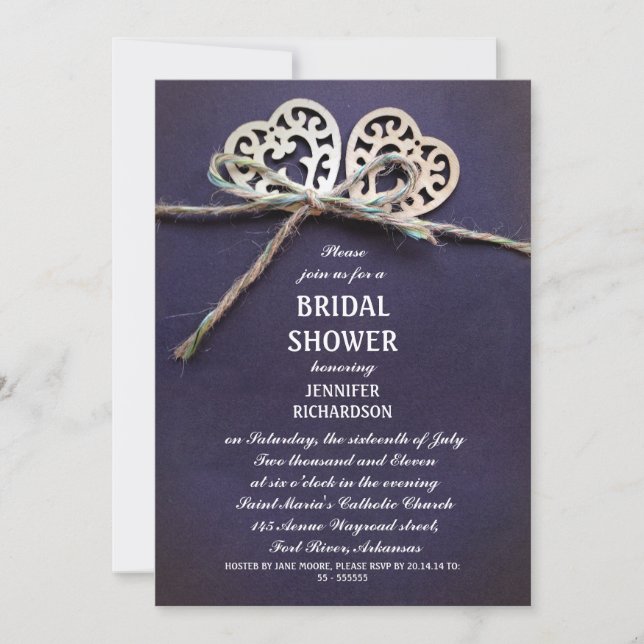 rustic blue bridal shower invitation (Front)