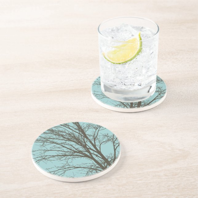 Rustic Blue Brown Tree Branches Coaster (Side)