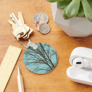 Rustic Blue Brown Tree Branches Key Ring