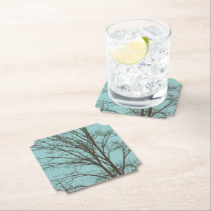 Rustic Blue Brown Tree Branches Paper Coaster