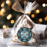Rustic Blue Buffalo Check Christmas Gift Tags<br><div class="desc">Affordable custom printed round sticker Christmas gift tags personalised with your family name or other text. This rustic modern holiday design features distressed MERRY CHRISTMAS lettering on a teal blue and black buffalo check plaid background. Use the design tools to choose any background colour and edit text fonts and colours...</div>