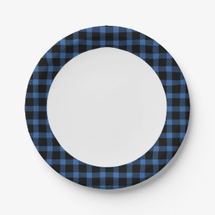 Rustic Blue Buffalo Plaid Paper Plate