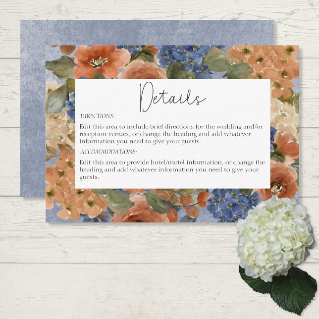 Rustic Blue & Burnt Orange Rust Floral Monogram Enclosure Card (Creator Uploaded)
