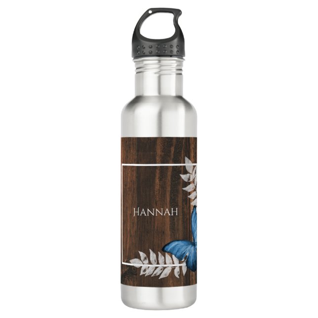 Rustic Blue Butterfly Personalised 710 Ml Water Bottle (Front)