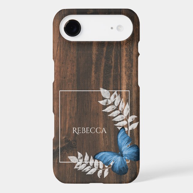 Rustic Blue Butterfly Personalised Case-Mate iPhone Case (Back)