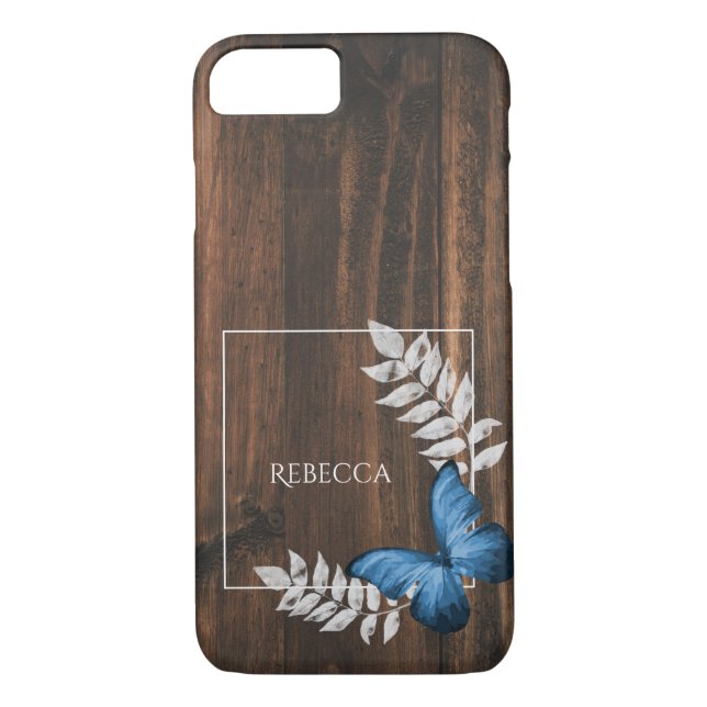 Rustic Blue Butterfly Personalised Case-Mate iPhone Case (Back)