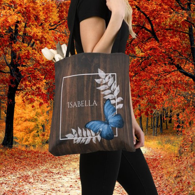 Rustic Blue Butterfly Personalised Tote Bag (Rustic Blue Butterfly Personalized Tote Bag)