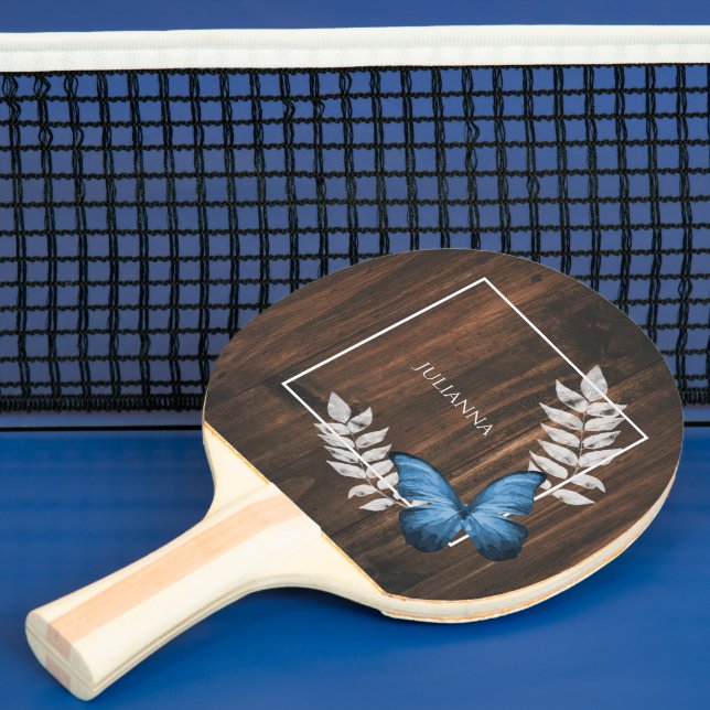 Rustic Blue Butterfly Ping Pong Paddle (Insitu)
