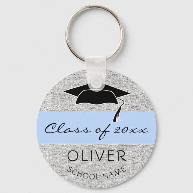 Rustic Blue Class of and Graduate Name Graduation Key Ring (Front)