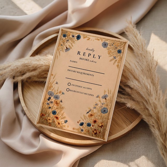 Rustic Blue Cornflower Wedding RSVP Card (Creator Uploaded)
