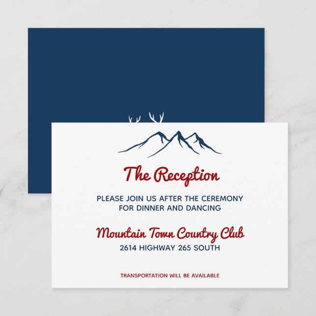 Rustic Blue Country Mountain Deer Reception Invitation (Front/Back)