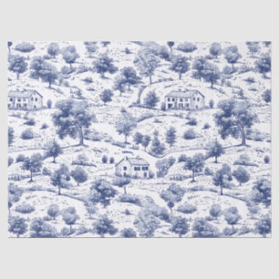 Rustic Blue Countryside Toile Pattern Tissue Paper