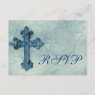 Rustic Blue Cross Distressed Wedding RSVP Cards