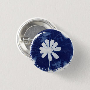 Rustic Blue Cyanotype Daisy Pinback 3 Cm Round Badge