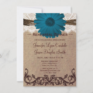Rustic Blue Daisy Rehearsal Dinner Invitations