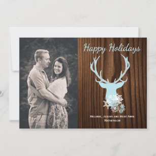 Rustic Blue Deer Head Holiday Greeting Card