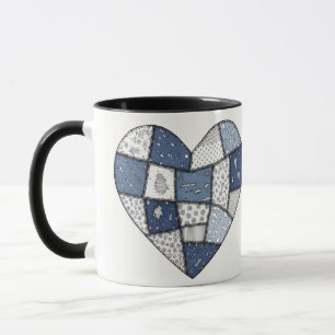Rustic Blue Denim Patchwork Heart Illustration Mug