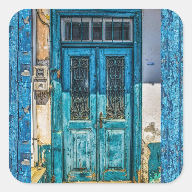 Rustic Blue Distressed Paint Door Stickers (Front)