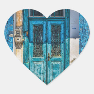 Rustic Blue Distressed Paint Door Stickers