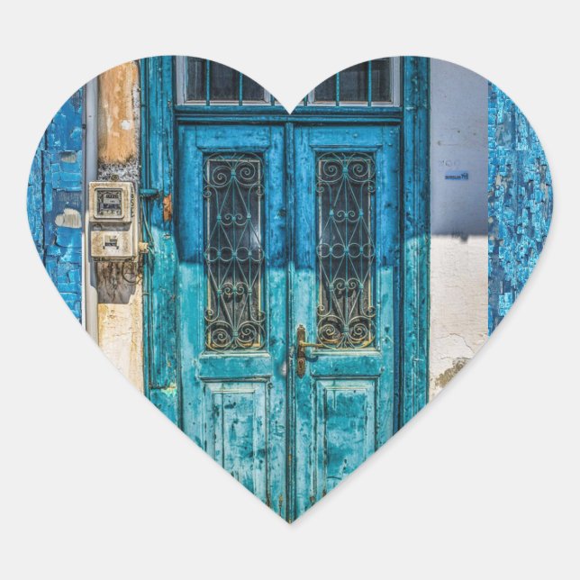 Rustic Blue Distressed Paint Door Stickers (Front)