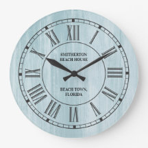 Rustic Blue Distressed Wood Roman Numerals Beach
