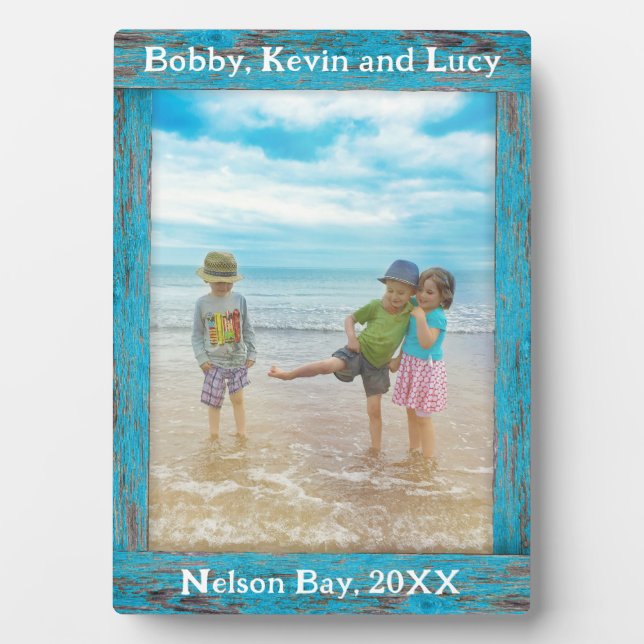 Rustic Blue Distressed Wood Text Photo Frame (Front)