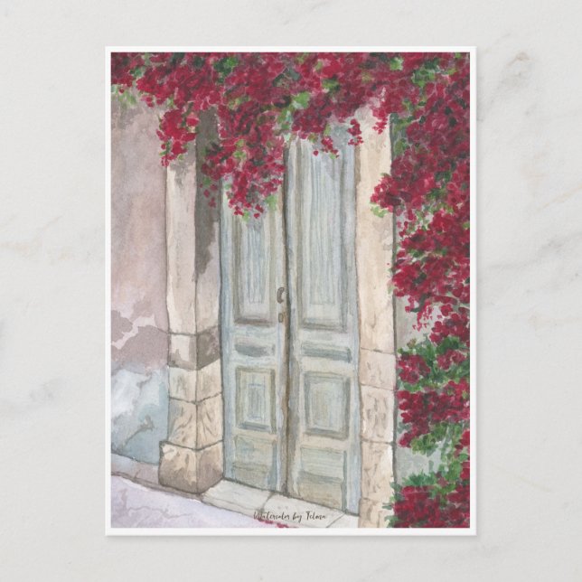 Rustic blue door watercolor  postcard (Front)