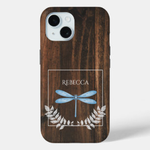 Rustic Blue Dragonfly Personalised iPhone 15 Case