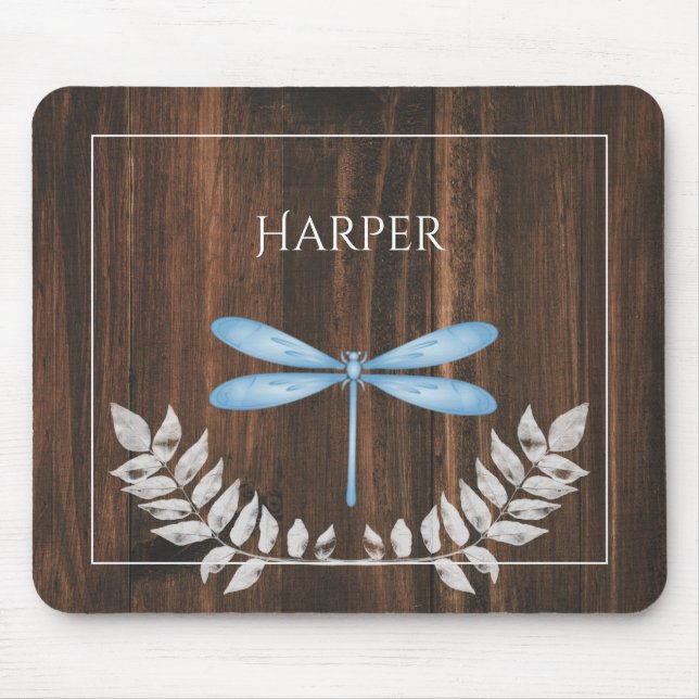 Rustic Blue Dragonfly Personalised Mouse Pad (Front)
