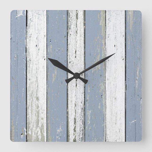 Rustic Blue Driftwood Square Wall Clock (Front)