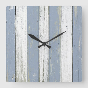 Rustic Blue Driftwood Square Wall Clock