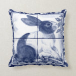 Rustic Blue Dutch Rabbit Dedham Delft Cottagecore Cushion<br><div class="desc">Inspired by vintage / antique Delft, Dedham and oriental chinoiserie pottery styles and motifs, this aged-look, crackled tile painting in dark blue and white will be great in any country or cottage home decor! The design features a Dutch bunny rabbit, a different version on each side, bordered by a simple...</div>