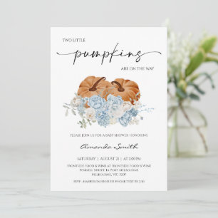 Rustic Blue Fall Twins Pumpkins Baby Shower Invitation