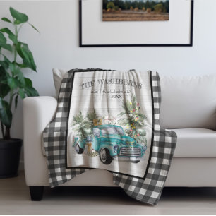 Rustic Blue Farmhouse Truck Family Name Blanket
